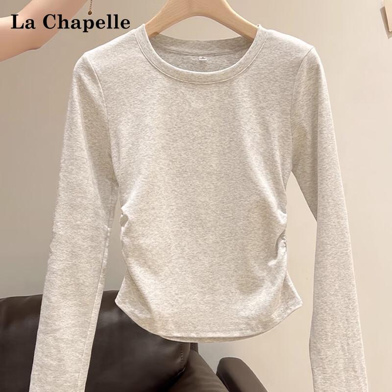 La Chapelle Women's Pleated Slim Fit Round Neck Long Sleeve Base Layer Top