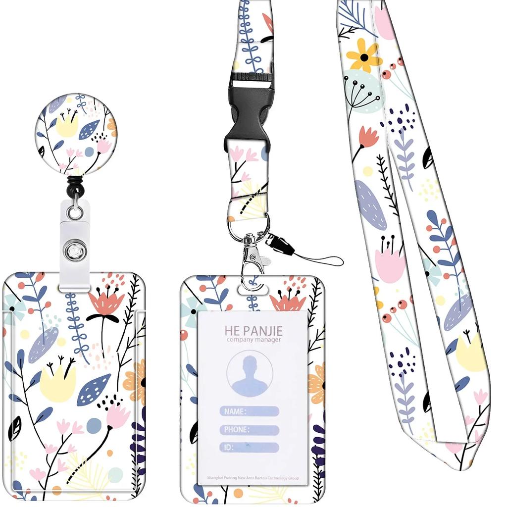 Students Bus Card Case Lanyard Child Visit Door Identity Badge Cards Cover Case Ladies Girls Flower ID Credit Bank Card Holder