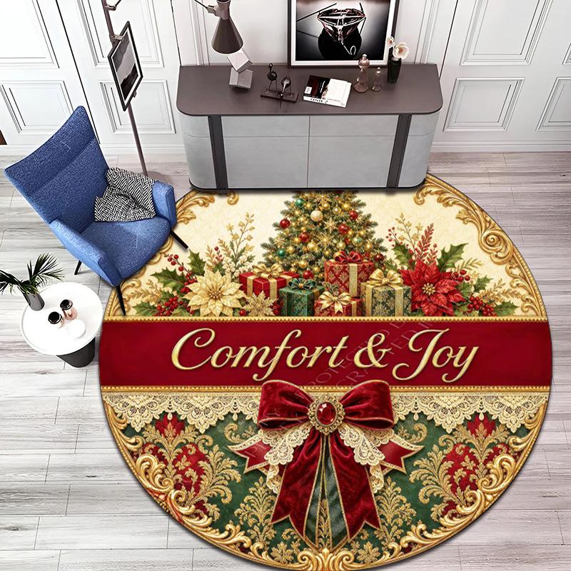 Cute Christmas Day Gift Bell Santa Claus Snowman Christmas Tree round rug Home Soft Decorative Anti slip Chair Mat Carpet Outdoor Floor Mat Carpet 6