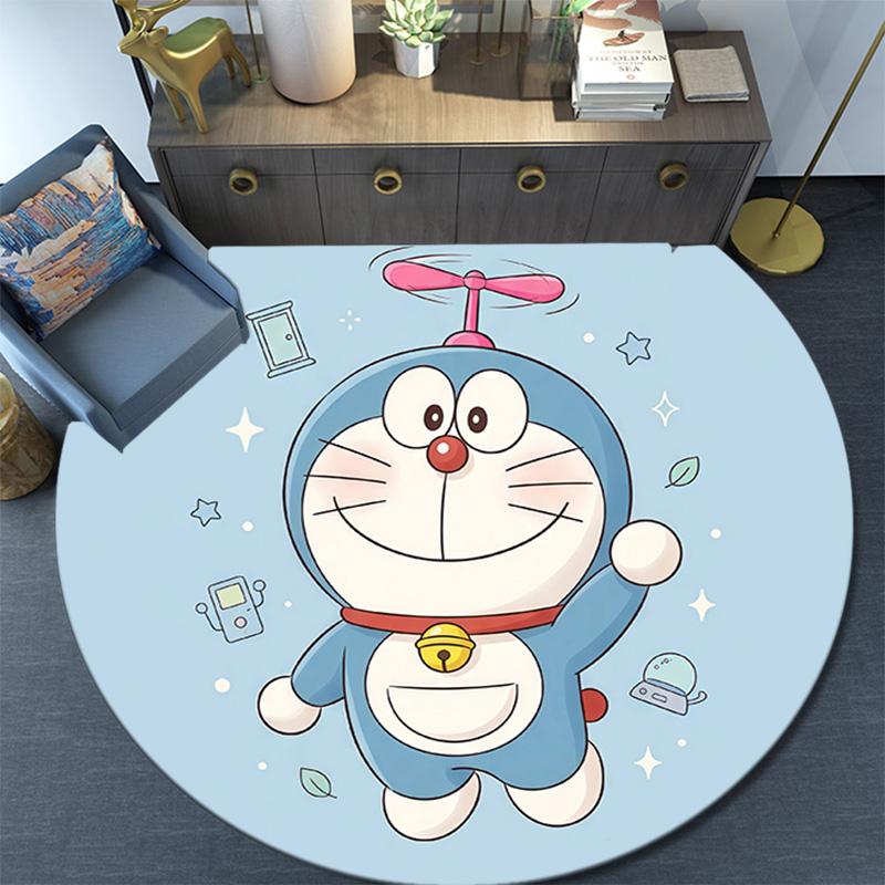 Doraemon3 Round Area Rug,Carpet Rug for Living Room Bedroom Sofa Playroom Decor,Non-slip Floor Mat