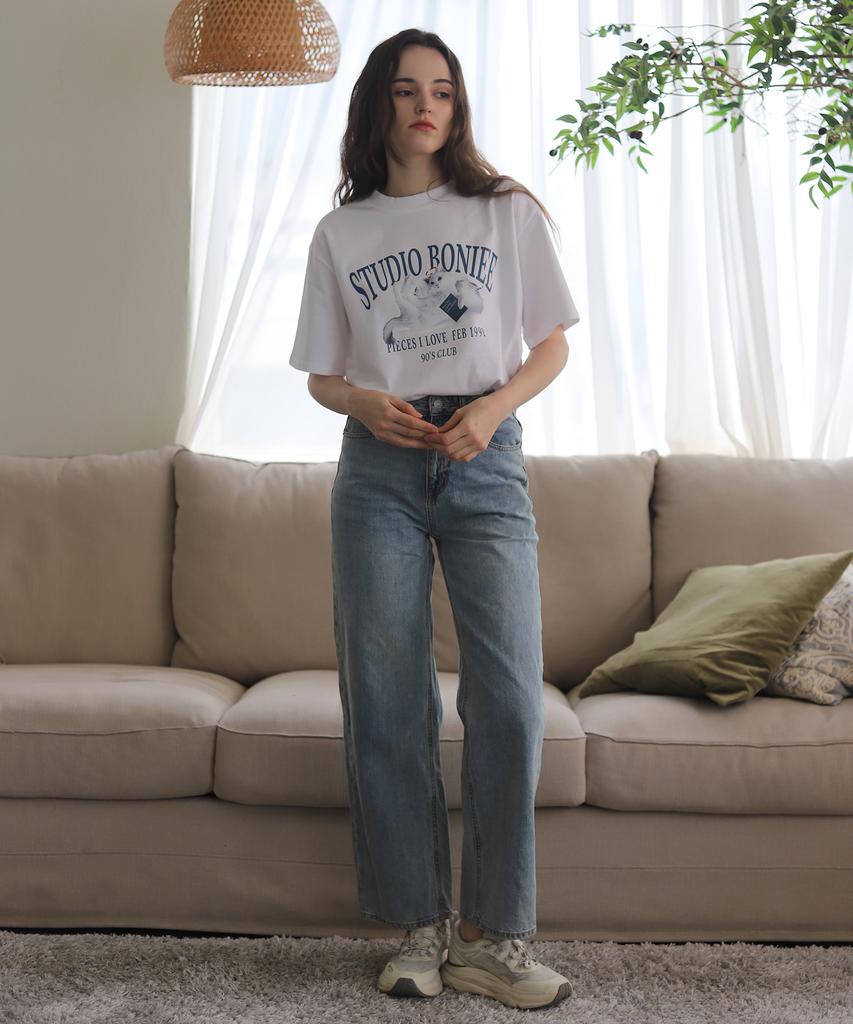 BONIEE Angel Cat Kitten Graphic Loose Oversized T-Shirt White