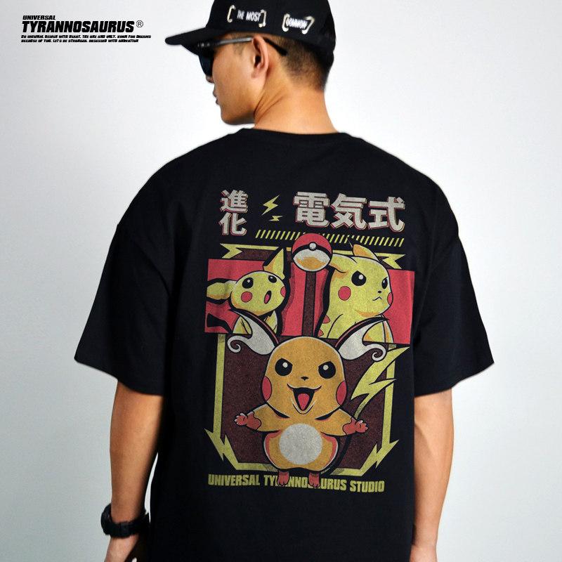 T-shirt Manches Courtes Thème Pikachu Pokémon Nouvelle Collection pour Hommes et Femmes Extra Épais Coupe Ample avec Épaules Tombantes