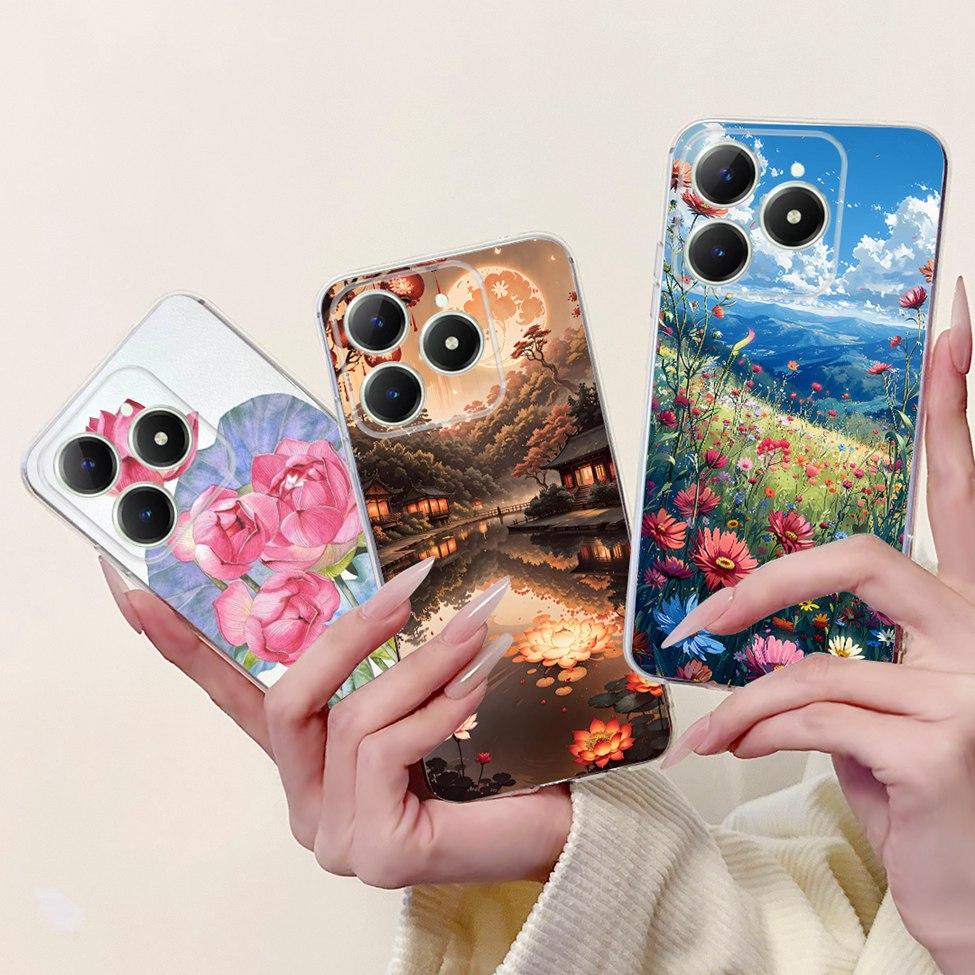 4G Clear For Realme Note 60 Case RMX3933 Luxury Butterfly Love Flowers Cool Lion Painted Phone Case For Realme Note 60X RMX3938