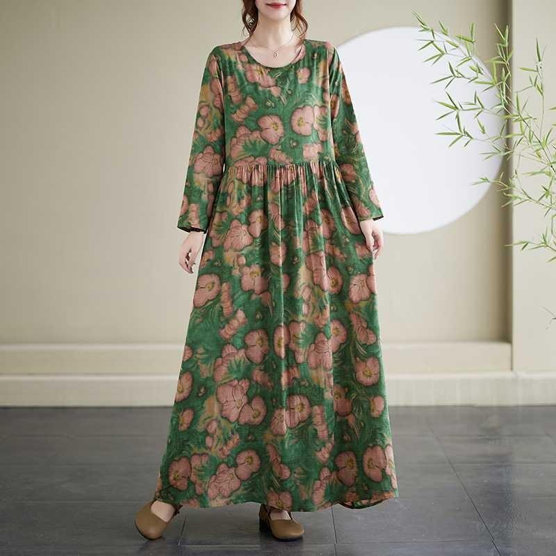 Travel Round Neck Vintage Long Skirt Flesh Covering Dresses