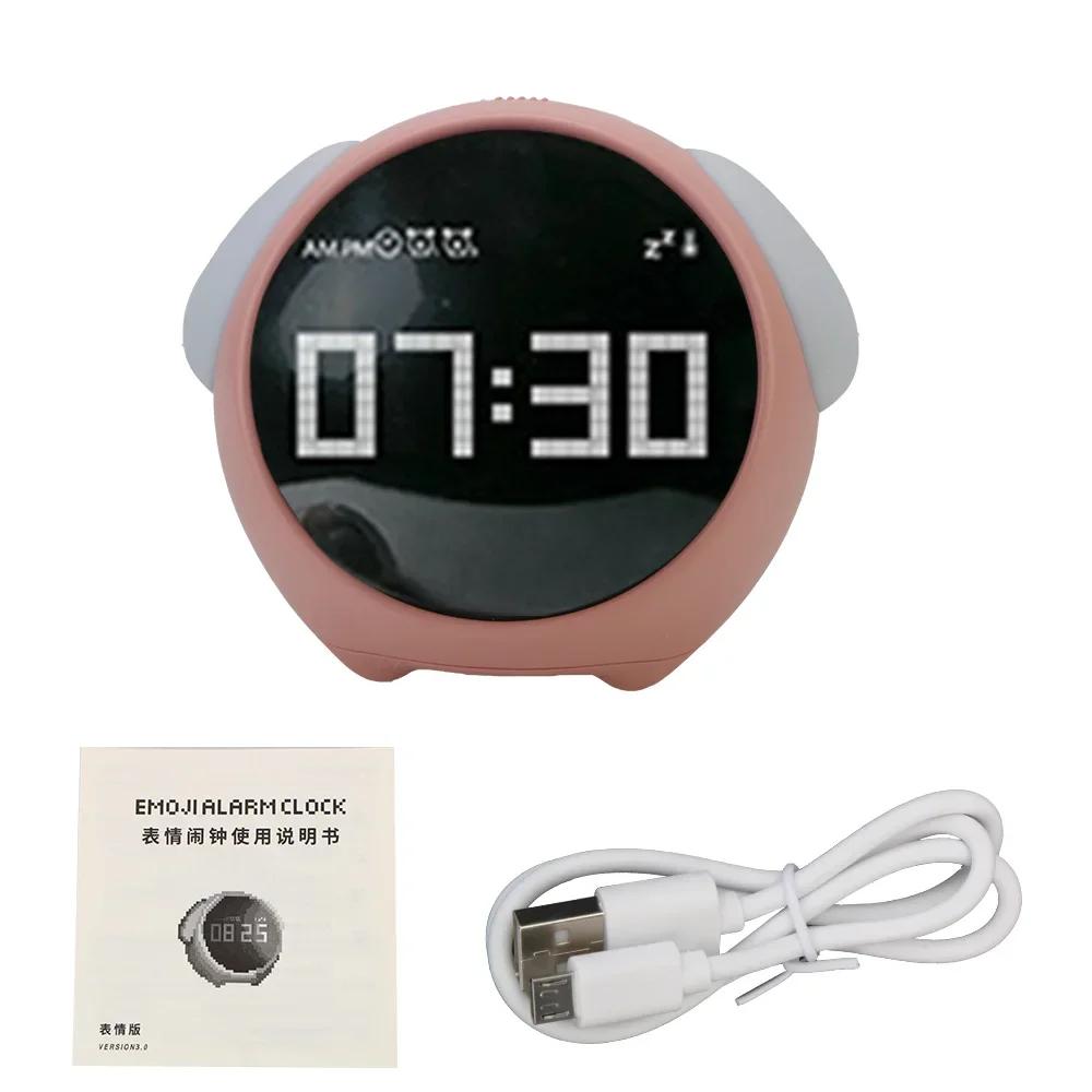 Night Light Cute Expression Alarm Clock Child Clock for Bedroom Voice Controlled Light Multifunctional For Home Thermometer