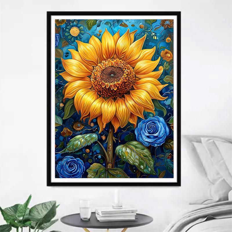 5d DIY Diamond Painting Cross Stitch Sunflower Blue Rose Flower Diamond Embroidery Mosaic Full Round Drill Home Decor