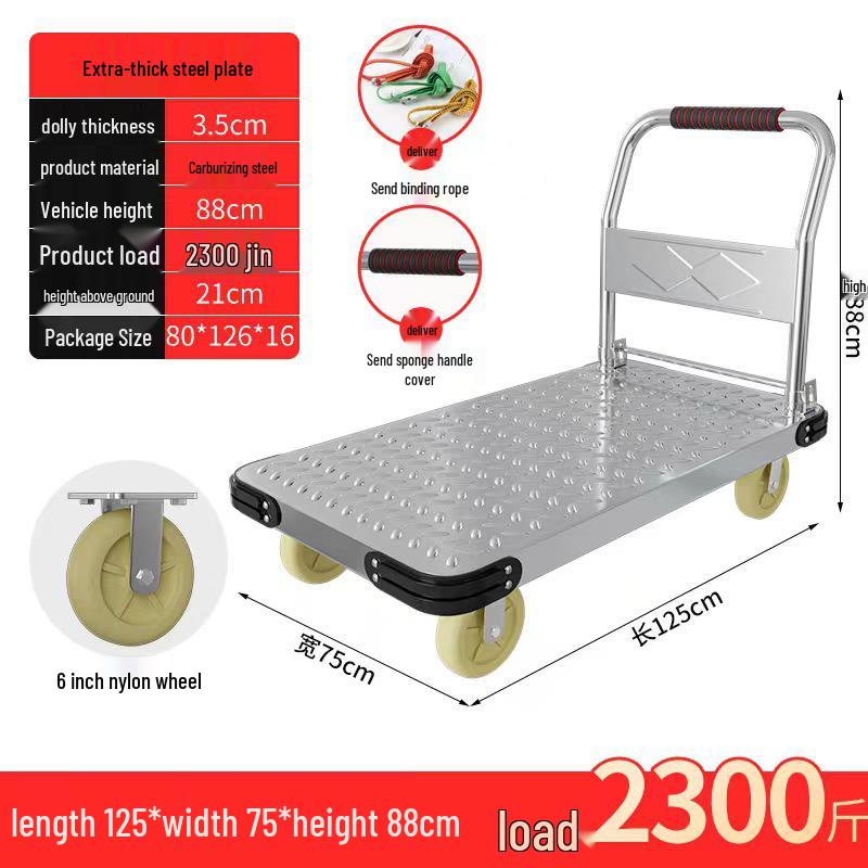 Silent Foldable Handcart Trolley with Swivel Wheels - Heavy-Duty Flatbed Truck