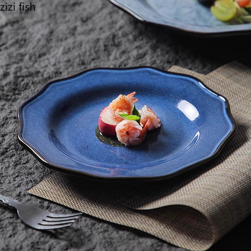 Kiln Changes Ceramic Lace Plate Vintage Steak Plate Barbecue Plate Dim Sum Snack Plates Molecular Cuisine Creative Tableware