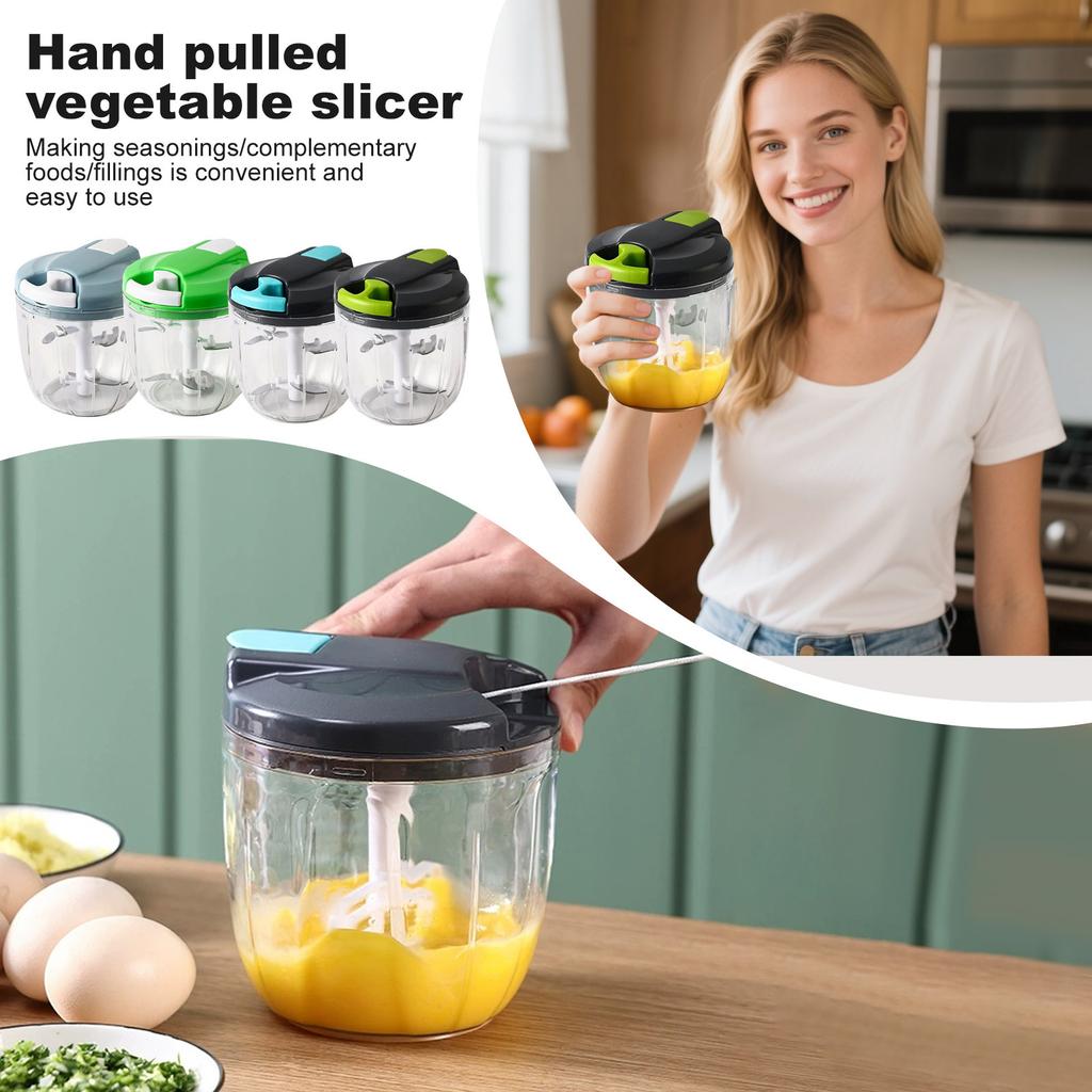 Manual Food Processor Vegetable Chopper, Portable Hand Pull String Garlic Mincer Onions Cutter For Veggies, Gingers, Fruit, Herbs, Etc