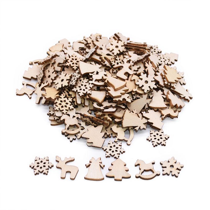 

100pcs Mini Wooden Snowflake Confetti Christmas Tree Deer Mixed Shape Wooden Buttons Table Decoration Xmas navidad decor Supplie