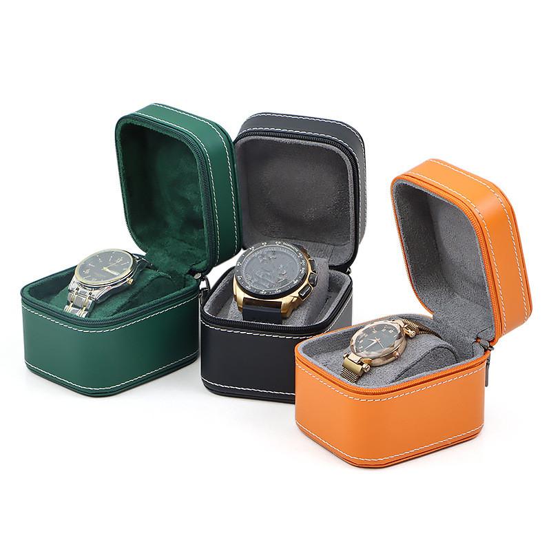 Watch Box Single Watch Case PU Leather Round Corner Wristwatch Watch Case with Removable Cushion Jewelry Storage Case Organizer