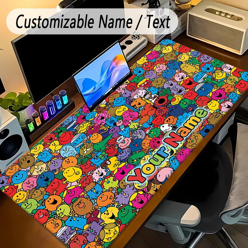 Large Mouse PadMr. Men & Little Miss Custom Name Text Personalized Desk Mat Non Slip Gaming Pad