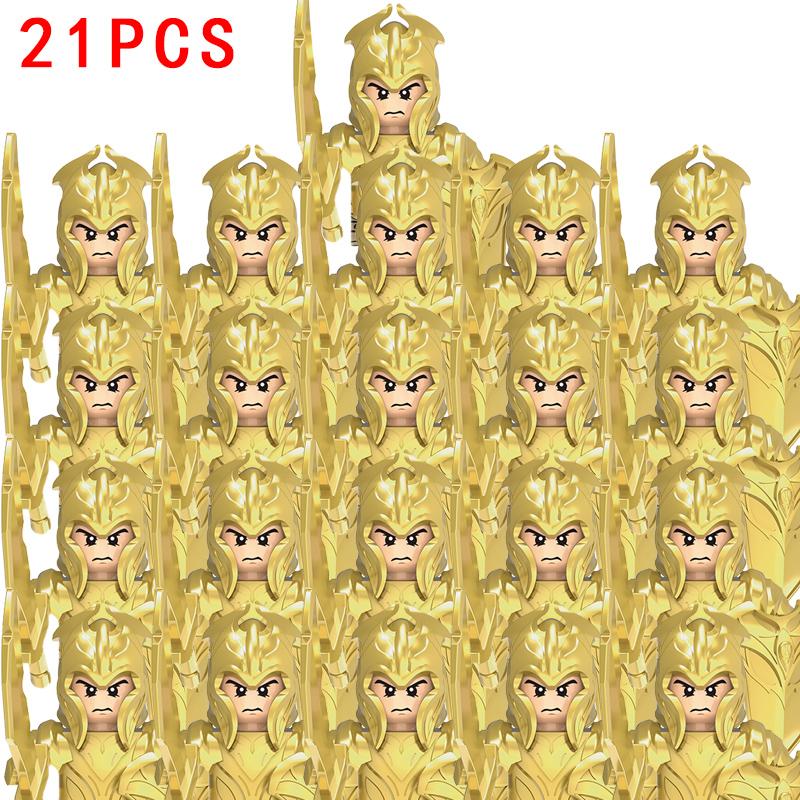 21 szt. Figurki MOC Armia Opancerzona Gwardia Łucznik Wojownik Żołnierze Klocki Budowlane Rycerze Tarcza Broń Klocki Zabawki