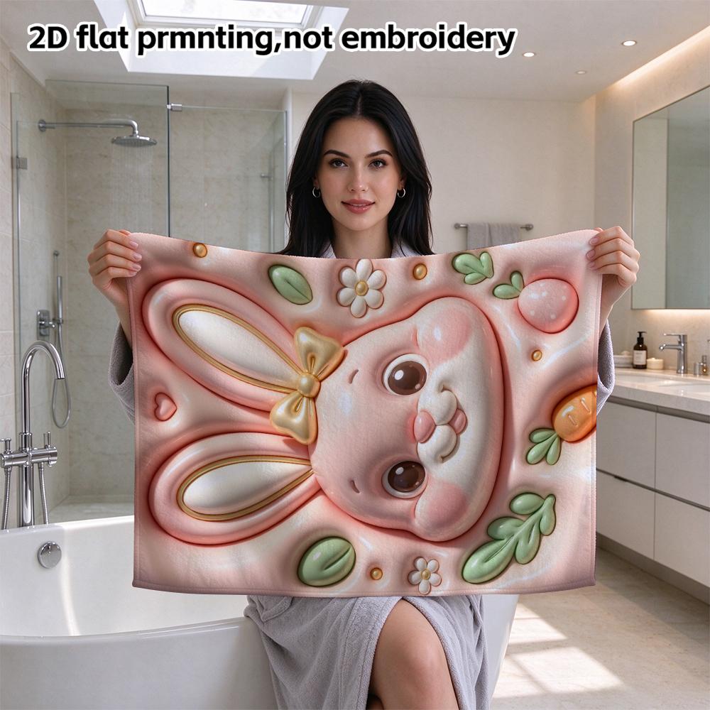 Pink Bunny with Carrot Towel, Soft Absorbent Bath Towel, Quick Dry Kids Hand Towel for Daily Use
