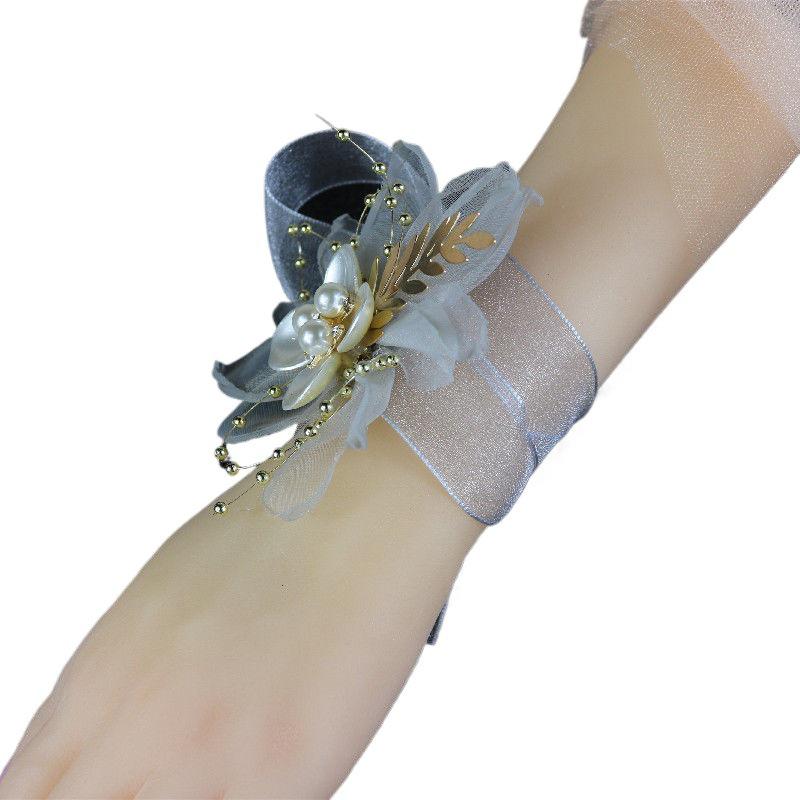 Korean Style Pearl Butterfly Wrist Corsage - Bridal & Bridesmaid Net Yarn Bracelet