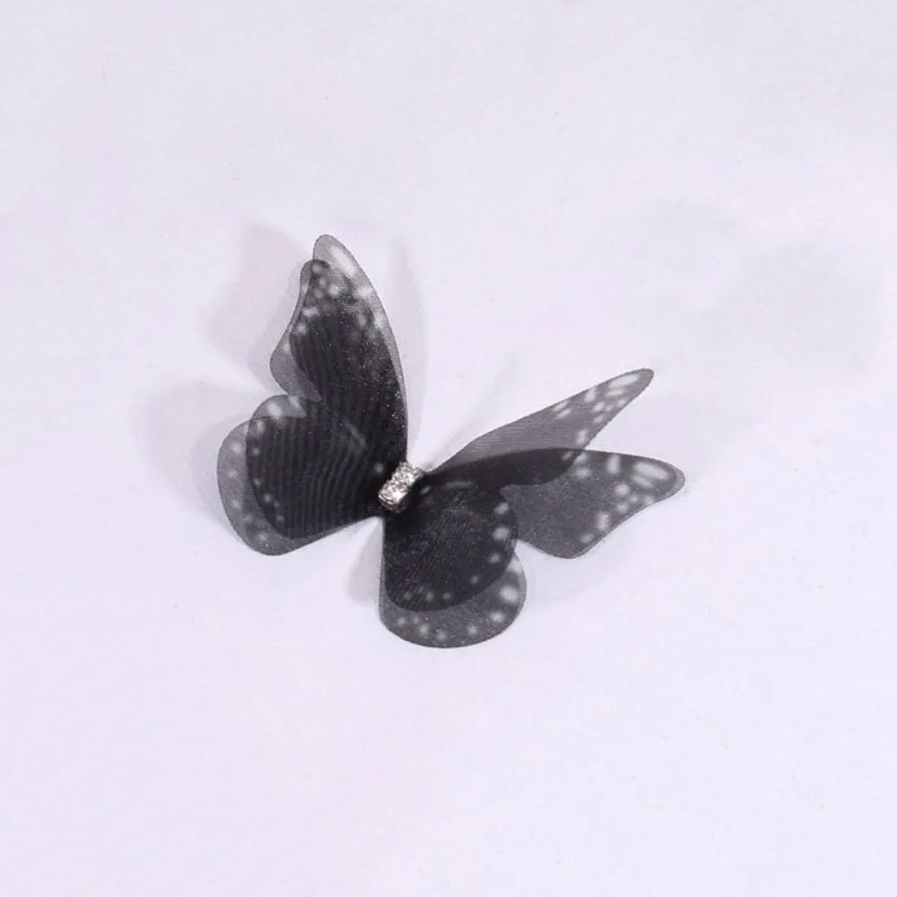 50 Stück 3D Organza Stoff Schmetterlings-Applikationen Doppellagige Chiffon Schmetterlings-Stickerei-Aufnäher Handgefertigte Haarnadel-Accessoires