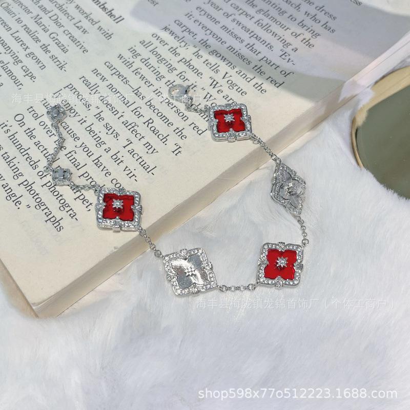 Buccellati Armband Kleeblatt Fünfblättrig Laser Diamant Doppelseitig Mädchen Retro Hof