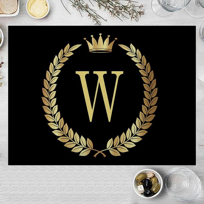 1PC Home Decor Black Gold Letter Printing Linen Placemat for Dining Table Drink Coaster Home Decoration Modern Kitchen Cup Pads