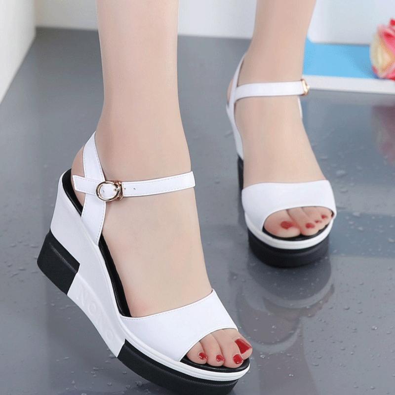 

Літні Зручні Зносостійкі В єтнамки на Високих Підборах Повсякденні Сандалі на Платформі та Клиновидних Підборах для Жінок 37 білий