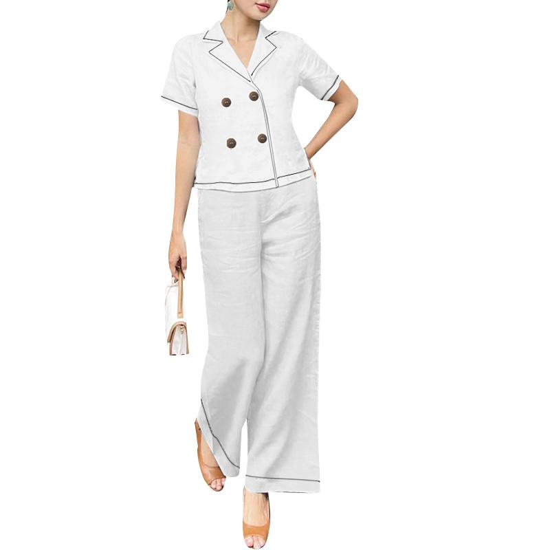 ZANZEA Women Short Sleeve Blouse and Pants Casual Two Piece Sets