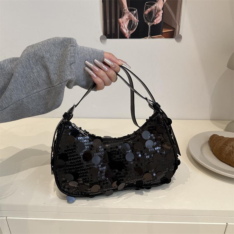 

Новая модная премиальная сумка через плечо с пайетками, женская осенне-зимняя, для通勤, универсальный дизайн, темпераментная, повседневная сумка-мессенджер чёрный