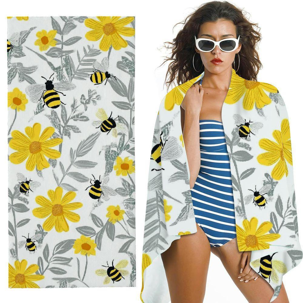 

Retro Bee and Flowers Beach Towel, Ultra Absorbent Quick-Drying Pool Towel for Travel Swimming W40*H60(CM)