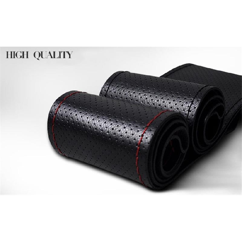Steering Wheel Cover Made Of Genuine Leather First Layer, Handmade, Universal For All Seasons, With Red Stitching