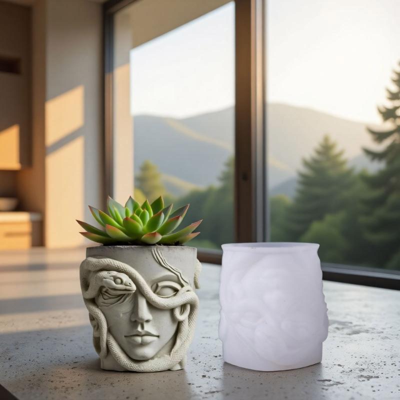 Sculpted Gorgon Silicone Craft Mould Artisticd Planter Gift Boxes Handmade Decorations Demolding Crafting Accessory