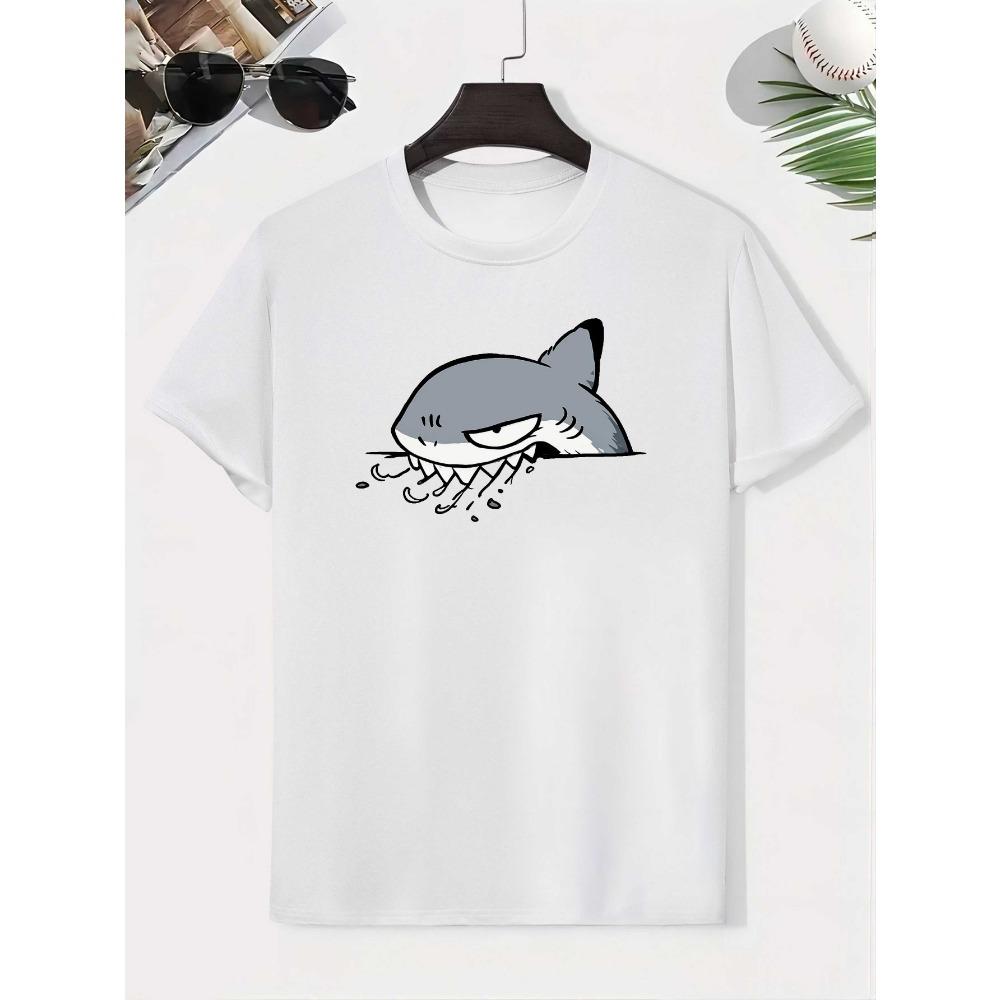 2026 Cartoon Shark Gray Fang Watermark Pure Cotton Boy's T‑shirt Creative Lightweight Comfortable Short Sleeved Kids T‑shirt