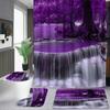 4pcs Purple Hot Spring Waterfall Shower Curtain Set Waterproof Fabric Bath Curtain with 12 Hooks Non Slip Rug U Shaped Mat Toilet Cover Bathroom Decor