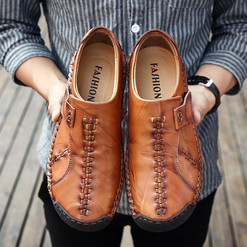 Large Size Men's Shoes Casual Leather Shoes Cowhide Lazy Tide Shoes Men's British Beanie Shoes Men's Single Shoes Trend Explosion