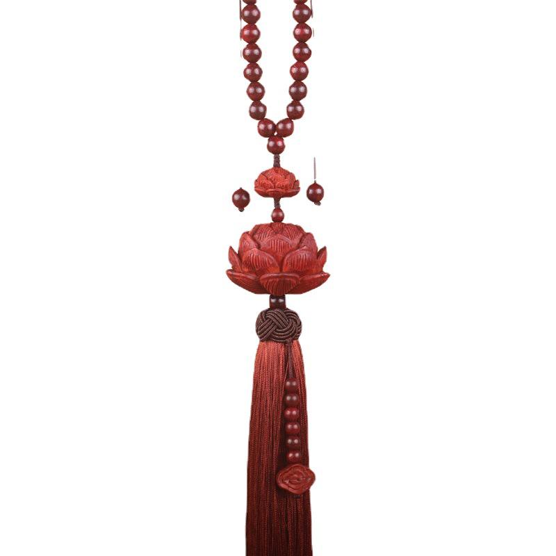 "Sandalwood Double Lotus Rearview Mirror Pendant - High-End Car Interior Accessory"