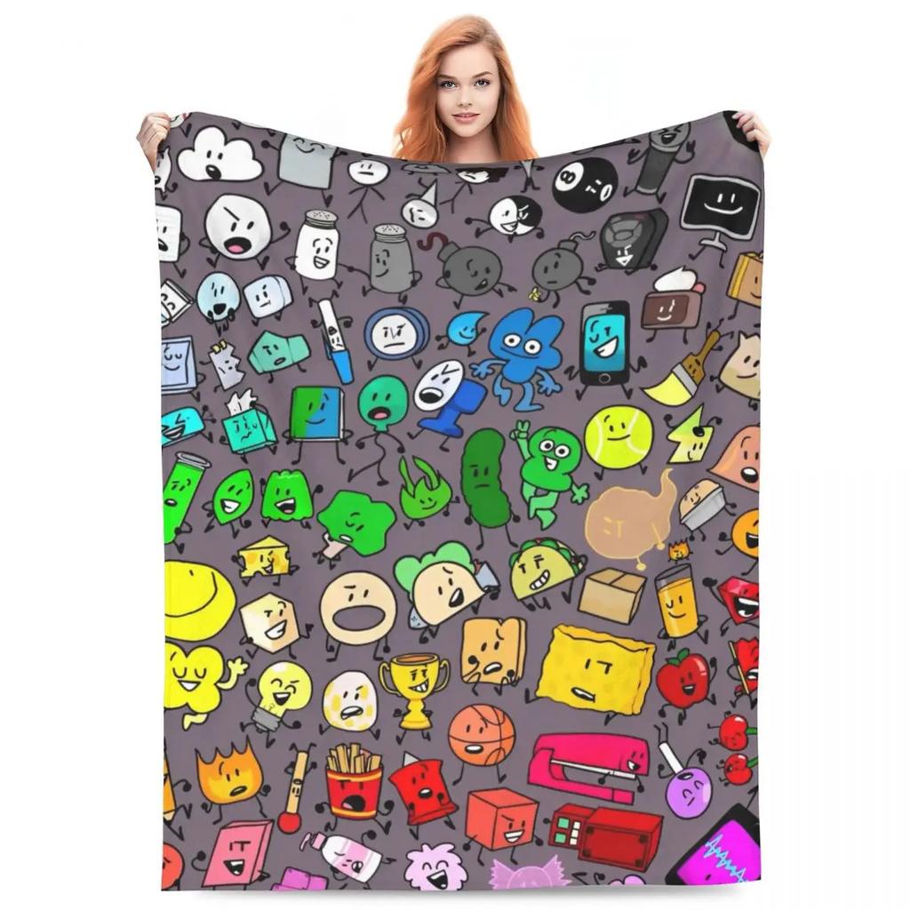 BFDI Inanimate Insanity Všichni postavy Super teplá deka Dekorační plyšová přehozová deka Grafická flanelová přehoz na pohovku/křeslo/postel