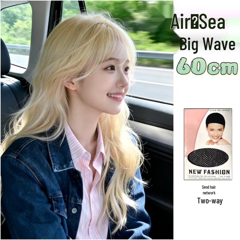 Women's Full Head Wig with Natural Seamless Bangs and Large Waves for Autumn and Winter 