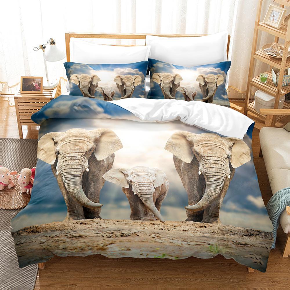 Conjunto de cama de elefante 3D Animal gigante Capa de edredom Fronha 2/3 peças Tecido de microfibra AU180 * 210 Tamanho completo Secagem rápida Soft Home Textile
