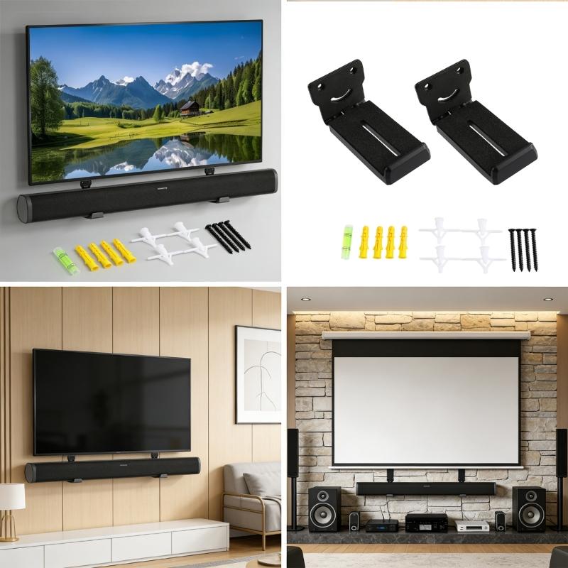 Metal Soundbar Wall Mount Holder With Adjustable Width Up To 18.5cm For Living Room Or Office