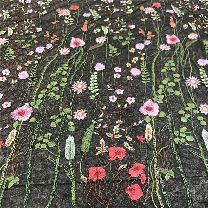 

Винтажный полиэстеровый кружевной материал с цветочной вышивкой чёрный