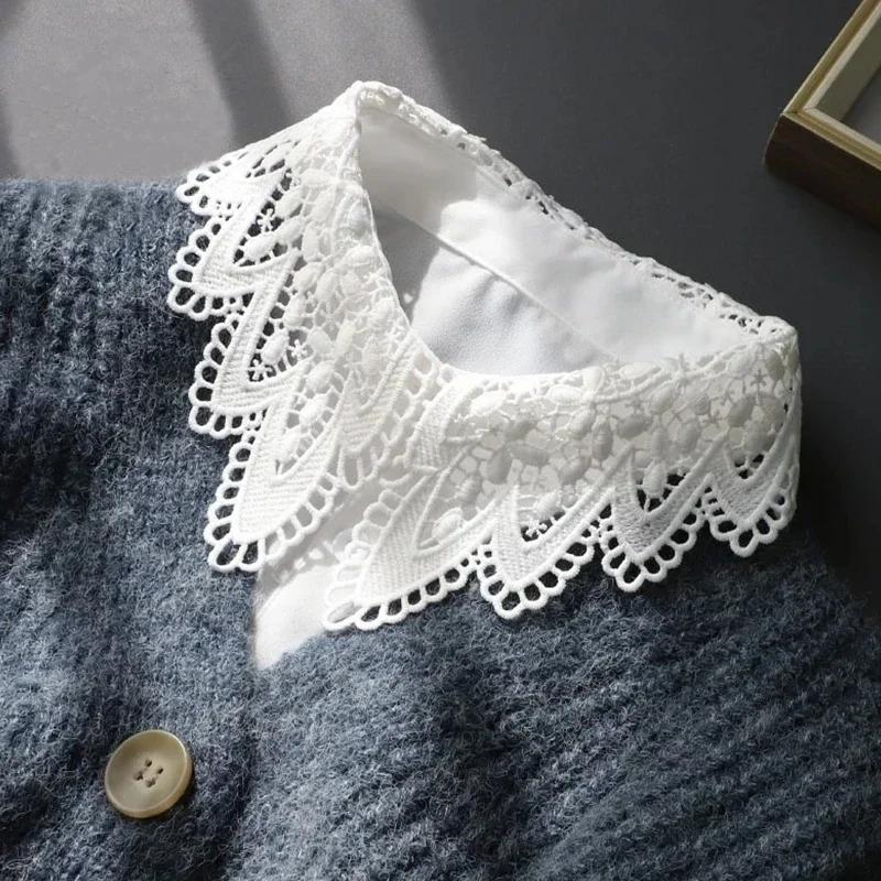 Lace Novelty Fake Collar for Women Shirt Front Ties Detachable Collar Stand Dress Sweater Girls False Collar