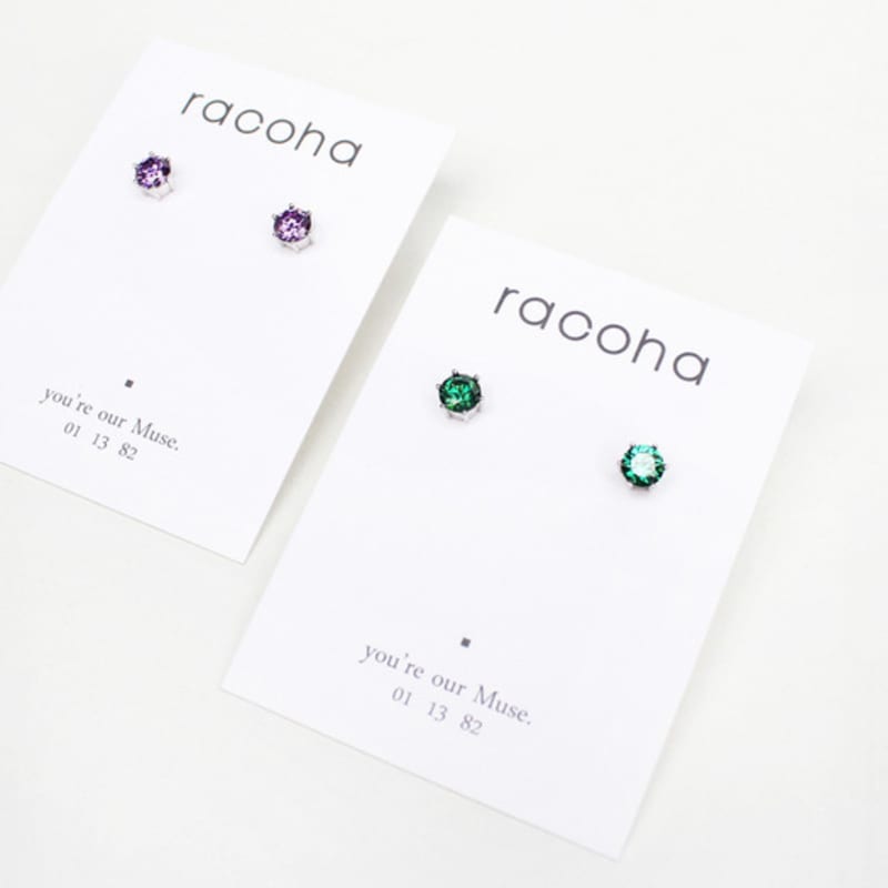 RACOHA Austria Luxurious Cubic Earring Simple Cubic Needle-shaped Earrings (925 Silver)