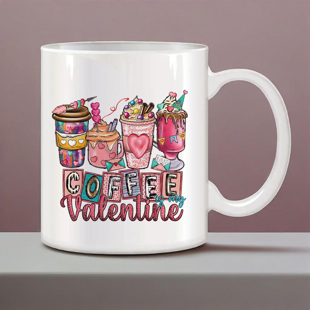 

Valentine Coffee Mug Pink Ceramic Mug for Couple Daily Use Watercolor Love Pattern Milk Cup Festive Souvenir Holiday Gift Cups 330ml