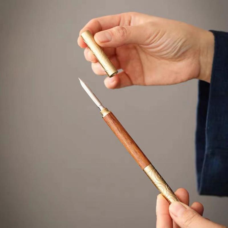 Ruyi golden hoop stick tea knife tea needle ebony wood huanghuali wood double-use Pu'er tea cake opener tea prying tool