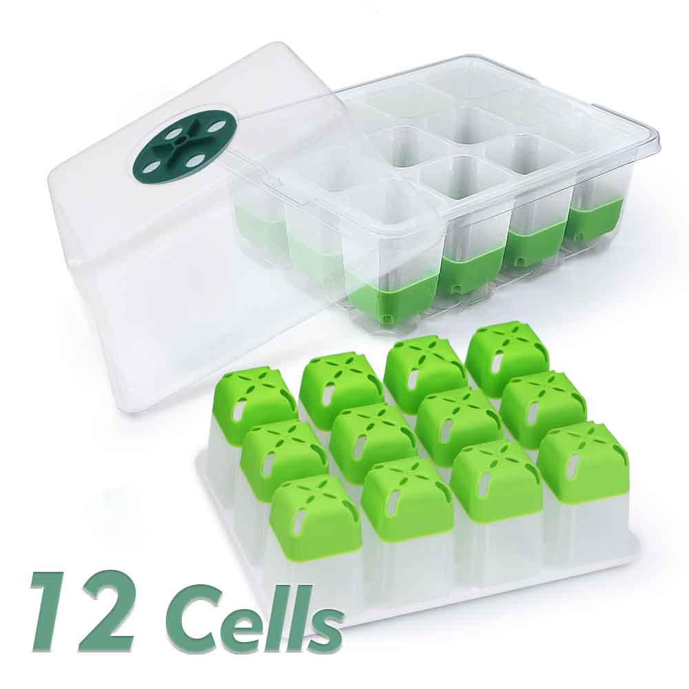 12-cell Seedling Starter Tray with Transparent Cover Adjustable Humidity Germination Box Indoor Garden Greenhouse Growth Potting