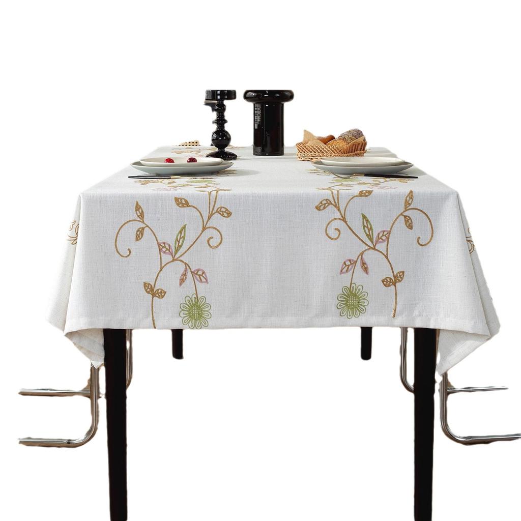 Country Tablecloth Striped Embroidery Flower Linen Heavy Duty Cover Kitchen Dining Table Cloth Home Textiles