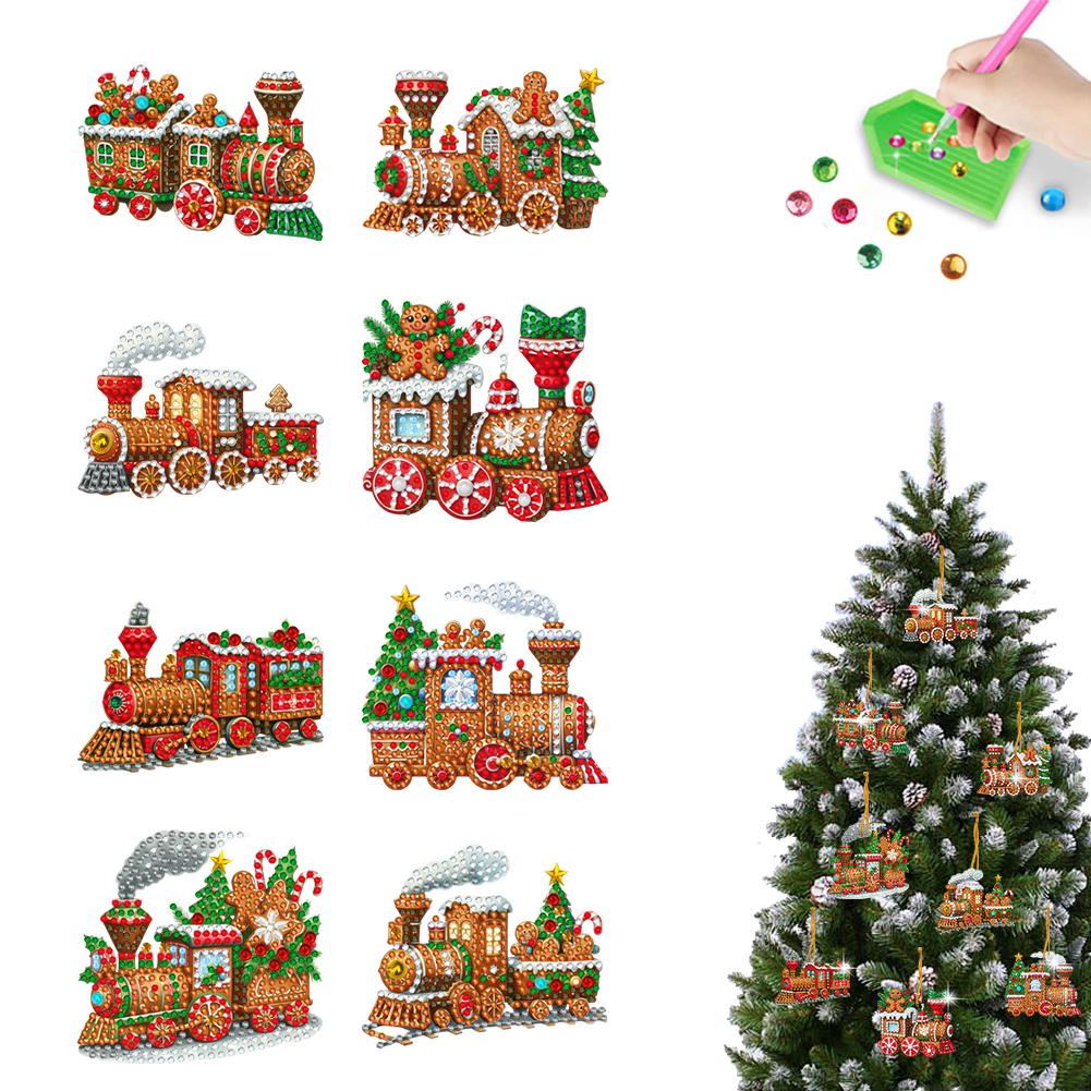 8Pcs Acrylic Special Shaped Christmas Diamond Painting Hanging Ornaments Kit 5D DIY Diamond Art Hanging Decorations for Beginner