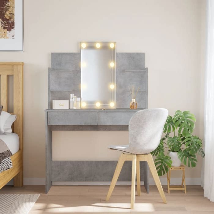 VidaXL Coiffeuse avec Lumières LED, Table de Maquillage avec 2 Tiroirs et 4 Étagères, Table Cosmétique avec Miroir Chambre, 837895