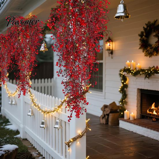 High End Festive Room Accents Artificial Hanging Red Admiralty Rattan, Realistic Simulation Plant, Decoration Flexible Bendable Christmas Garland