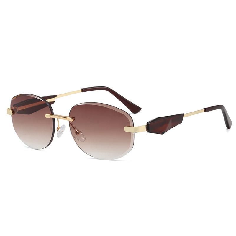 European Style Frameless Oval Sunglasses With Uv400 Protection For Fashion And Travel