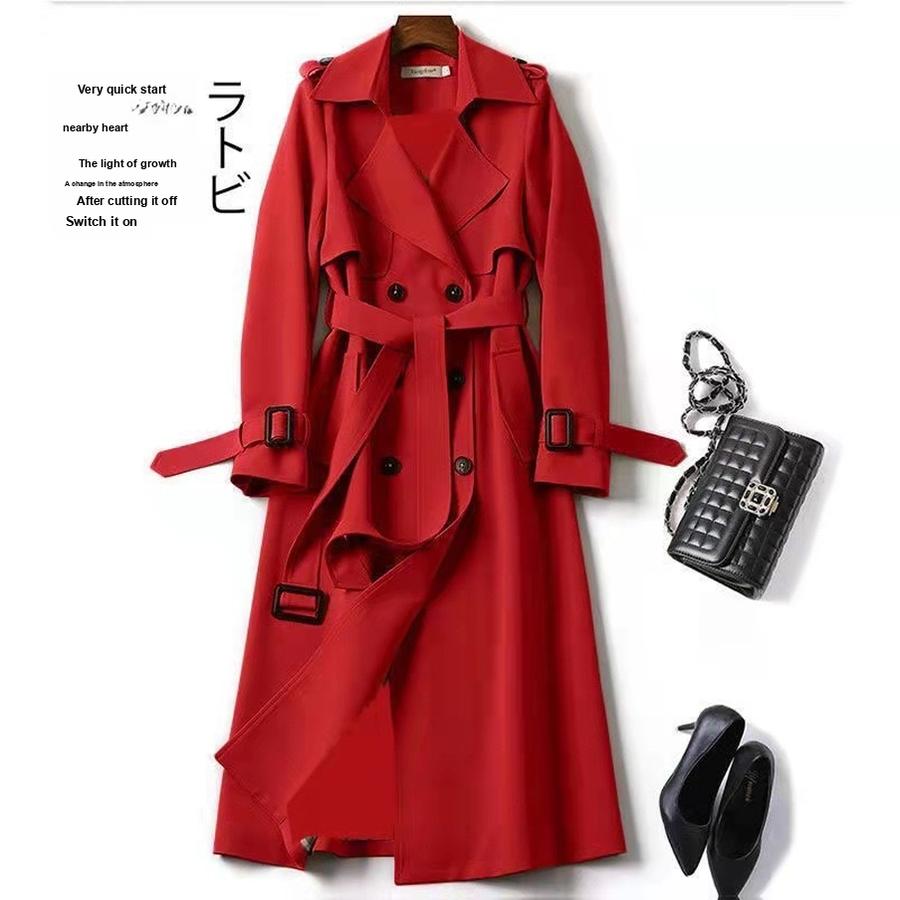 Women's Long Trench Coat Autumn Spring Korean Style Petite British Style Over Knee Dress Coat Jacket