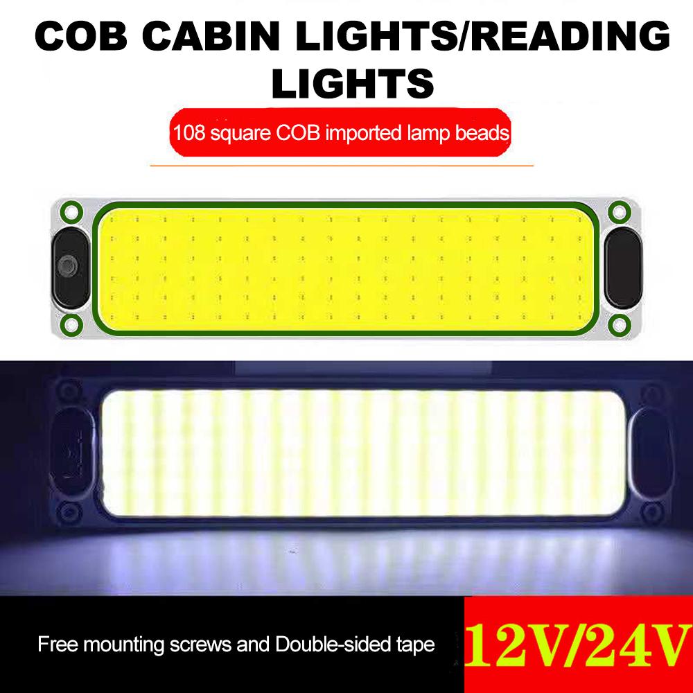 LED 12-24V Car Interior Lighting Reading Night Strip Light Interior Light Ceiling Lamp with On Off Switch for Van Lorry Truck