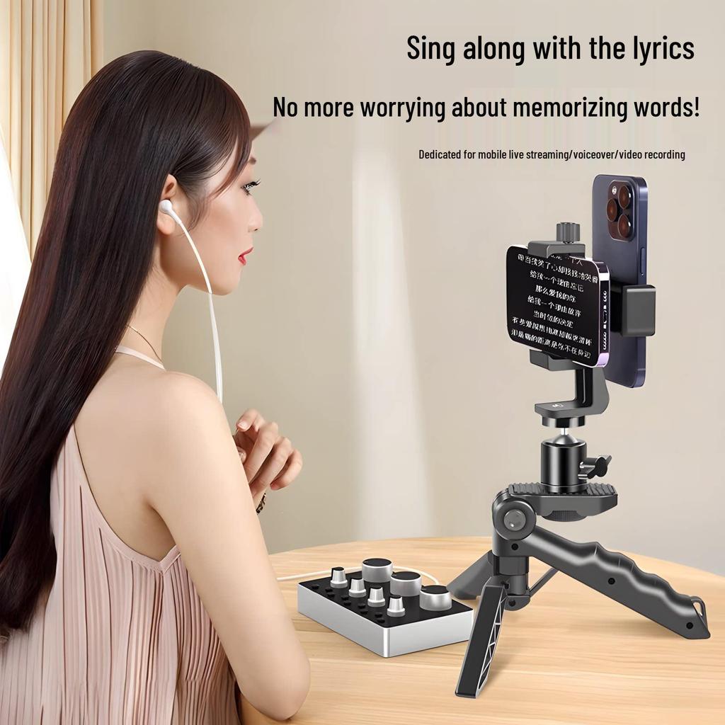Dual-Sided Teleprompter & Phone Stand: Handheld Video Recorder, Script Reader & Selfie Stick